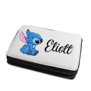 Komplettes Federmäppchen für die Schule, personalisierbar, Geburtstagsgeschenk, Stitch Assis