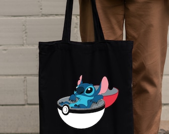 Tote Bag Sac Noir Lilo et Stitch Disney Pokeball