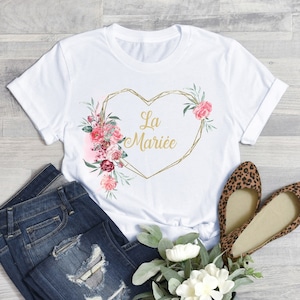 White Personalized EVJF T-Shirt for Woman The Bride - evjfille - Wedding - Crown of vegetable flowers