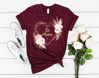 T-Shirt EVJF Personalized Bordeau for Woman The Bride - Evjfille - Wedding - Wreath of vegetable flowers