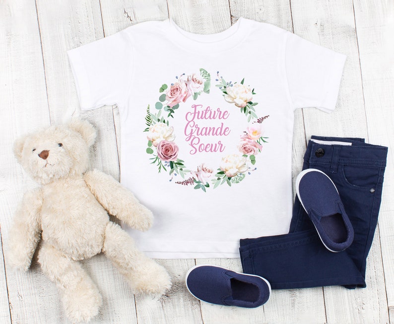 T-Shirt pour fille enfant future grande soeur couronne fleurs 2 4 6 8 10 12 ans image 1