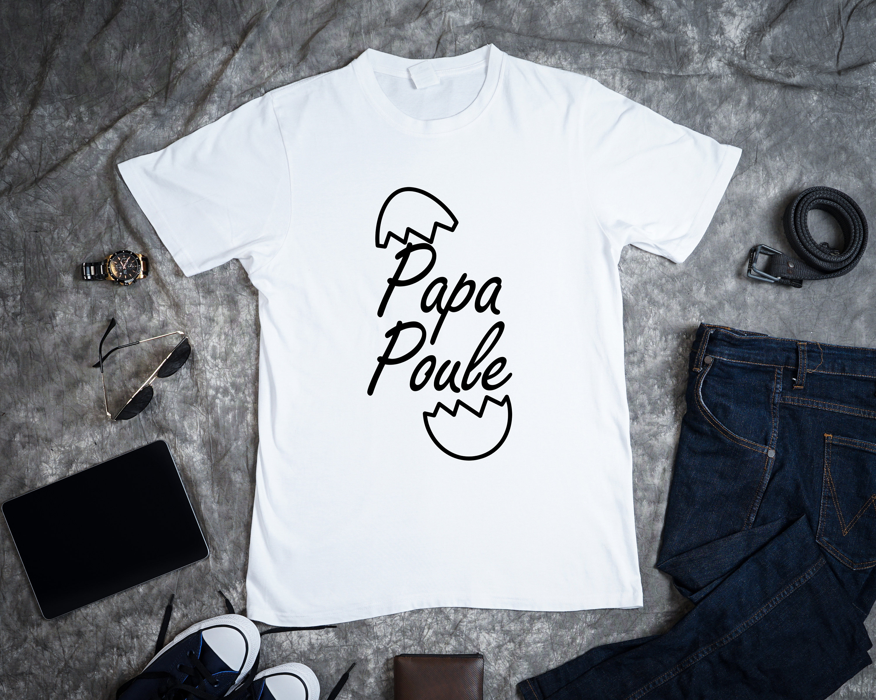 White T shirt for Men Papa Poule Etsy