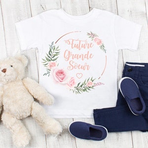 T-Shirt for children girl Future Big Sister Crown Flowers Cute - Announcement Birth - Gift - Birthday