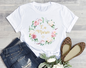Personalized White EVJF T-Shirt for Women The Bride - evjfille - Wedding - Plant flower crown