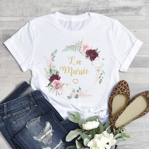 White Personalized EVJF T-Shirt for Women The Bride - evjfille - Wedding - Plant flower crown