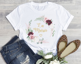 Personalized White EVJF T-Shirt for Women The Bride - evjfille - Wedding - Plant flower crown