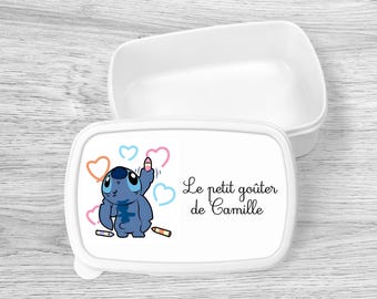 Personalized snack box with child's first name - School - Gift idea - Birthday - Stitch heart