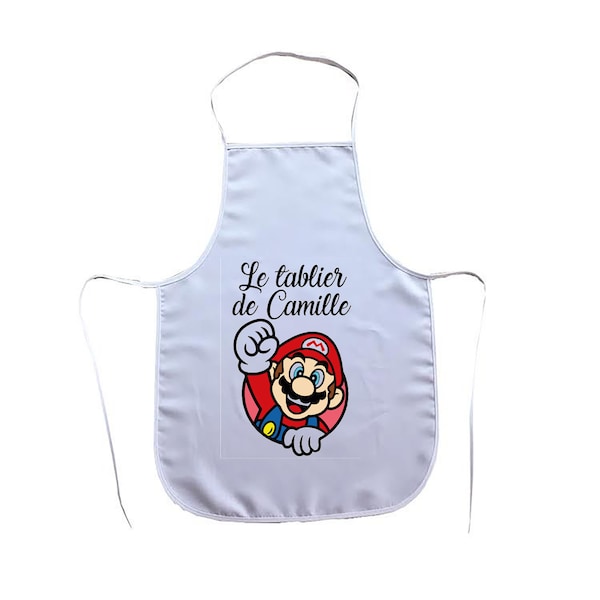 Tablier Enfant Ecole Peinture Cuisine Personnalisé Mario