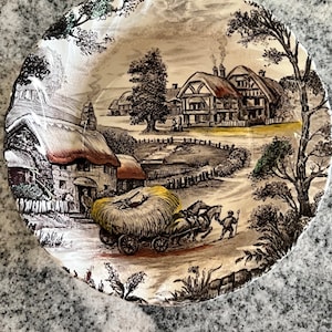 Vintage Yorkshire Staffordshire England Ironstone Hay Farm Scene Bowl