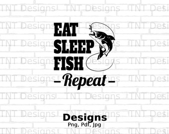 Comer peixe dormindo repetir arquivo PNG digital, download instantâneo, design engraçado de camiseta de pesca, presente para amante de pesca, presente para pai, camisa de pescador png