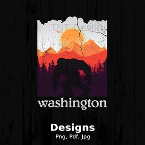 State of Washington Bigfoot Digital Png File, Instant Download, Pacific Northwest Forest Png, Bigfoot Mountain T-shirt Design, Sasquatch PNG