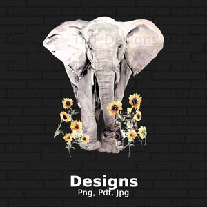 Sunflower Elephant Png Digital File Instant Download, Elephant Lover T-shirt Design, Sunflower Lovers Png, Elephant Lover Png, Elephants PNG