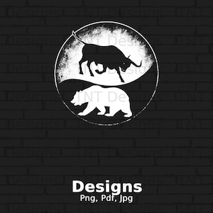 Bull and Bear Stock Market Trader Digital Png File, Download, Stocks Investor T-shirt Design, Day Trading Investing Png, Bulls vs Bears Png
