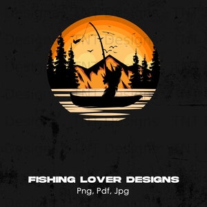 Vintage Fisherman Silhouette Digital Png File Instant Download, Sunset Fishing T-shirt Design, Fisherman Png, Fishing Lover Png, Fishing Png