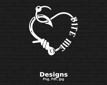 Bite Me Fishing Hooks Heart Digital Png File, Design de camiseta engraçada de pesca, Pescador Png, Camiseta de pai, Presentes de dia dos pais, Download instantâneo