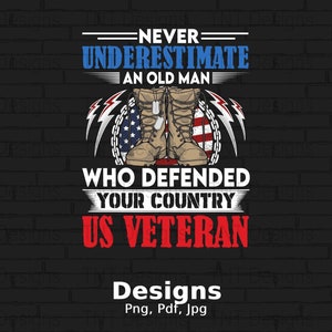 Never Underestimate An Old Man Who Defended Your Country Digital Png File, Instant Download, Patriot Veteran T-shirt Design, US Veteran Png
