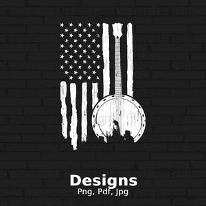 Banjo USA American Flag Digital Png File, Musical Instrument, Patriotic Banjo T-shirt Design, Banjo Printable, Banjo Lover, Instant Download