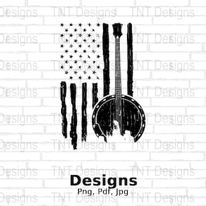 Banjo USA American Flag Digital Png File, Musical Instrument, Patriotic Banjo T-shirt Design, Banjo Lover, Instant Download, Banjo Printable