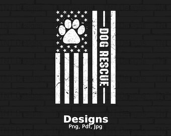 May include: A distressed white American flag with a paw print in the blue field and the text "DOG RESCUE" on the right side.