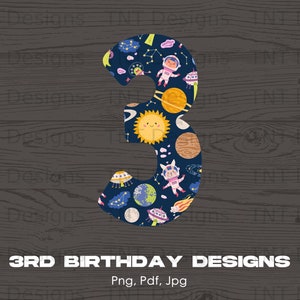 3rd Birthday Planets Galaxy Space Digital Png File, Instant Download, Turning 3 Tshirt Design, Birthday Png, Birthday Party Png, Third B-day