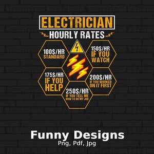 Funny Electrician Digital Png File, Instant Download, Electrician Hourly Rate, Electrician T-shirt Design, Electrician Shirt Png, Mug Png
