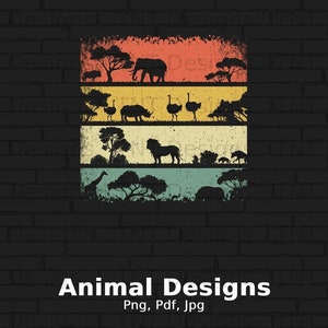 African Animals Digital Png File, Instant Download, Vintage Zoo Animals Sunset T-shirt Design, Safari Animals Png, Jungle Animals Shirt PNG