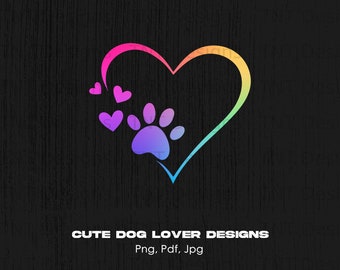 Colorful Heart Dog Paw PNG, Dog Mom T-shirt Design (Digital Download)