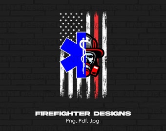 Firefighter EMT Frontline Hero Patriotic American Flag Digital Png Design File Download, US Firefighter Shirt Png, Firefighter PNG Designs