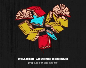 Archivo PNG digital de corazón de libros para amantes de la lectura, descarga instantánea, diseño de camiseta de lector de libros, regalo para amantes de los libros, camiseta divertida de ratón de biblioteca PNG, libro PNG