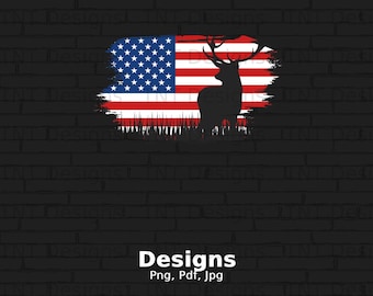 Deer Hunting American Flag PNG Digital File Instant Download, Patriotic Deer Hunting Png Shirt Design, Deer Hunter Png, USA Flag Design PNG