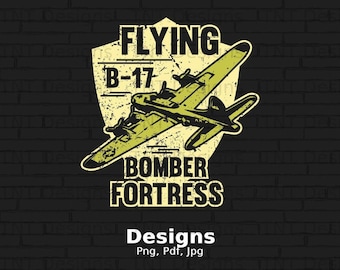 Vintage B-17 Bomber Plane Digital Png File, Instant Download, Aviation Png, Airplane Shirt Design, Flying Fortress, Military WW2 Aircraft