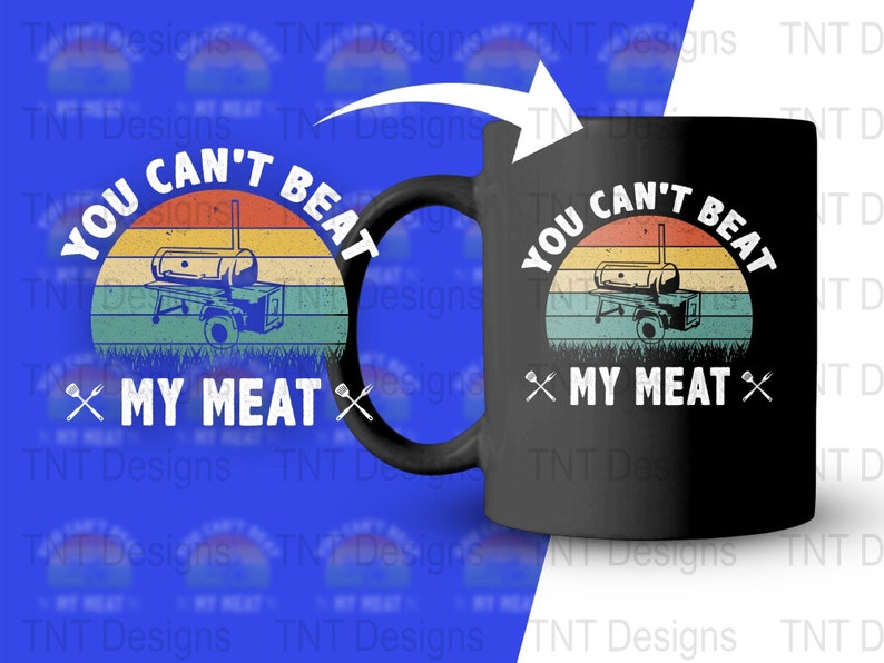 Je kunt mijn vlees niet verslaan Digitale Png-bestand downloaden, Vintage Barbecue T-shirt Design, BBQ Png, Grillen Png, Roken Png, Vaderdagcadeau afbeelding 3