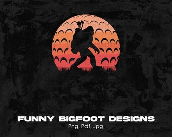 Funny Bigfoot Golf Vintage Digital Png File, Instant Download, Bigfoot Silhouette Png, Bigfoot T-shirt Designs, Sasquatch Golfer Shirt Png