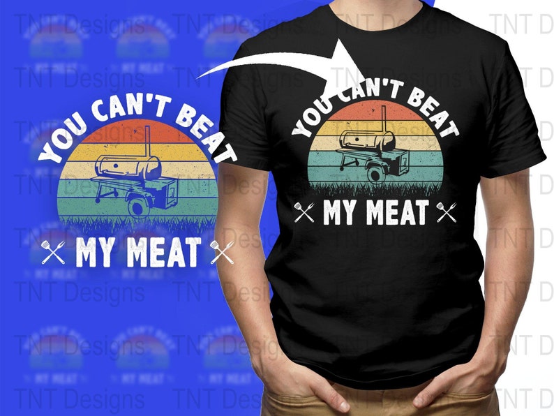 Je kunt mijn vlees niet verslaan Digitale Png-bestand downloaden, Vintage Barbecue T-shirt Design, BBQ Png, Grillen Png, Roken Png, Vaderdagcadeau afbeelding 2