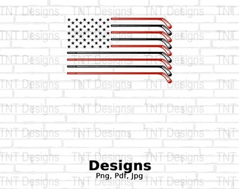 Hockey Sticks American Flag Digital Png File, Instant Download, Patriotic Hockey Player T-shirt Design, Hockey Shirt Png, US Flag Hockey Png