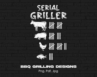 Digital PNG-fil för seriell grillare, direkt nedladdning, fars dag-presenter, rolig grillskjortadesign, grill-BBQ-mästare-T-shirt, barbecue-png