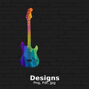 Colorful Electric Guitar Digital Png File, Instant Download, Music Lover Png, Guitarist Gift, Guitar Player PNG, Guitar Lover T-shirt Design