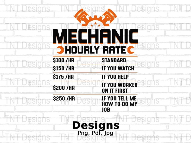 Mechanic Rates Meme Funny Mechanic Hourly Rate Digital Png File, Instant Download, Car ...