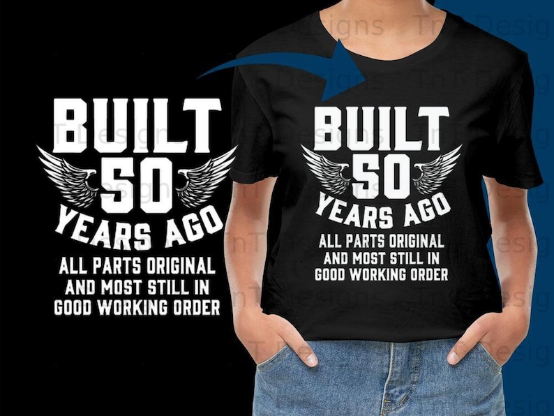 50 jaar geleden gebouwd originele onderdelen verjaardag Png digitaal bestand, Instant Download, grappige 50e verjaardag Png, Happy 50e verjaardag Shirt Png Design afbeelding 2