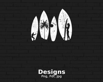 Vintage Surf Boards Digital Png File, Surfing T-Shirt Design, Summer Png, Beach Png, Surfer Sublimation PNG, Tropical Png, Instant Download