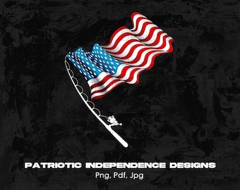 USA American Flag Fishing Pole Digital Png File, Instant Download, Fishing T-Shirt Design, Patriotic Fisherman Png, 4th Of July, Fishing PNG