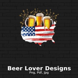 Beer Mugs USA American Flag Digital Png File, Download, Beer T-Shirt Design, Beer Drinking Png, Patriotic Beer Lover Gift, Beer Drinker Png