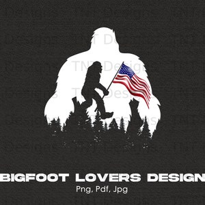 Bigfoot Silhouette American Flag Digital Png File, Instant Download, Bigfoot 4th of July PNG, Sasquatch T-shirt Design, Bigfoot USA Flag Png