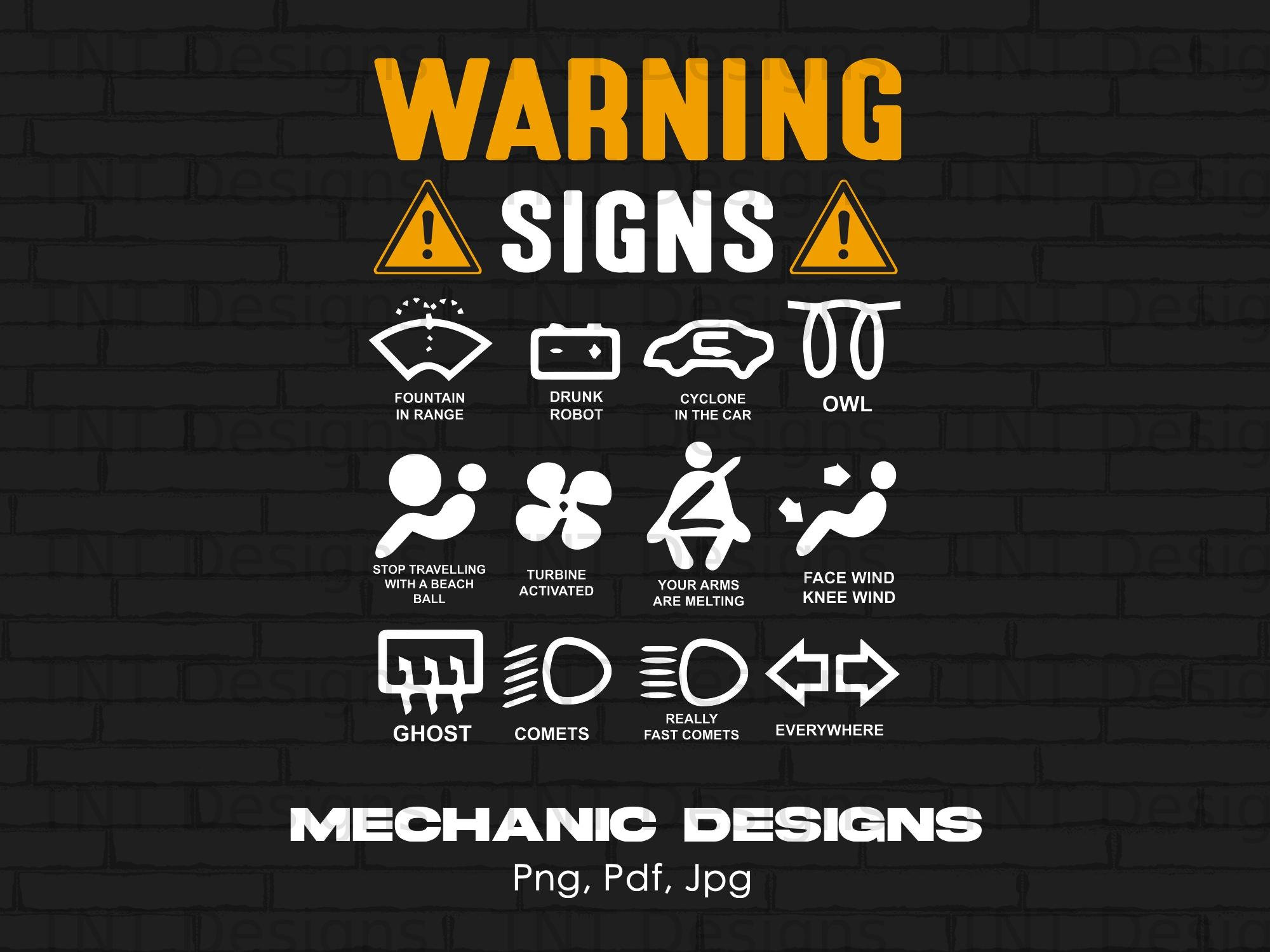 Funny Mechanic Warning Signs Digital Png File, Instant Download, Funny ...