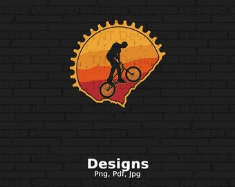 File Png digitale del ciclista al tramonto, Download istantaneo, Design t-shirt bici vintage, Clipart biciclette, Regali per gli amanti della bici, Png, Design biciclette