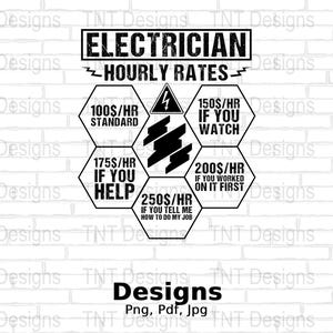 Funny Electrician Digital Png File, Electrician Hourly Rate, Electrician T-shirt Design, Electrician Shirt Png, Mug Png, Instant Download