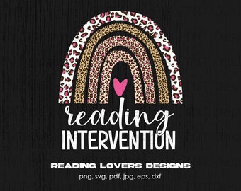 Reading Intervention Digital Png File, Instant Download, Leopard Rainbow Png, Teacher T-shirt Design, Book Lover Gift, Back To School Png