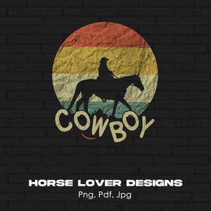 Vintage Cowboy Riding Horse Digital Png File, Instant Download, Sunset Horse T-shirt Design, Horse Shirt Png, Horse Lover Gift, Horse Png