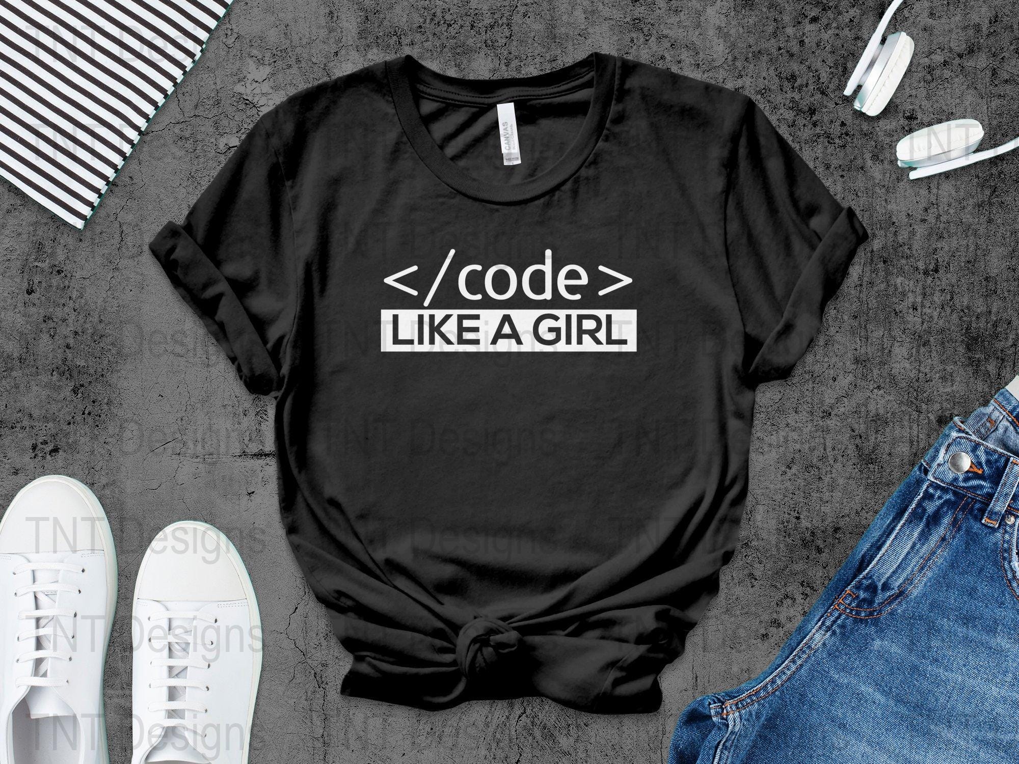 Code Like A Girl Digital Png File, Funny Coding T-shirt Design ...