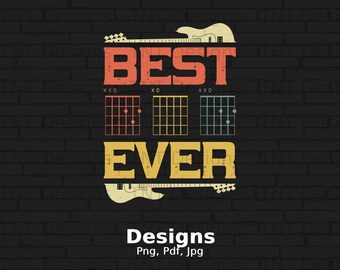 Best Dad Ever Guitar Chords Digital Png File, Instant Download, Music Chords, Fathers Day Gift, Electric Guitar T-shirt Design, Guitar Lover